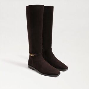 New Sam Edelman Clive Chocolate Brown Suede Harness‎ Riding Knee Boots Woman’s 6
